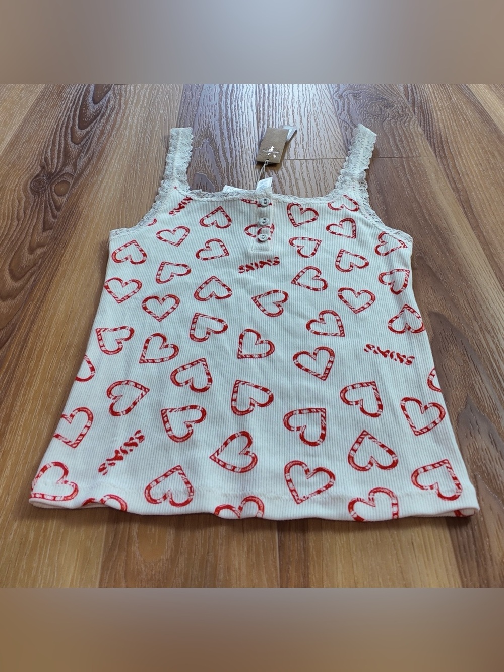 ๐SKIMS Cotton Rib Sleep Tank | Marble Candy Heart | XS | NWT๐ท๏ธ - Picture 2 of 4